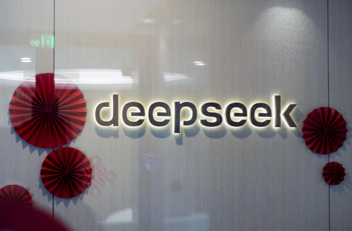 The DeepSeek logo at the offices of Chinese AI startup DeepSeek in Hangzhou, China, on Feb. 5, 2025. (STR/AFP via Getty Images)