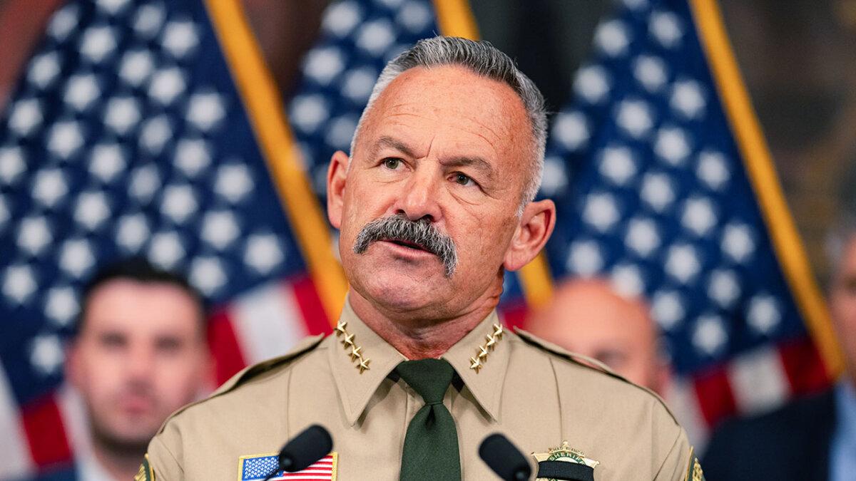 Riverside County Sheriff Chad Bianco will speak at a press conference at the U.S. Capitol in Washington on May 15, 2024. Bianco, a Republican, is running for governor of California. (Kent Nishimura/Getty Images)