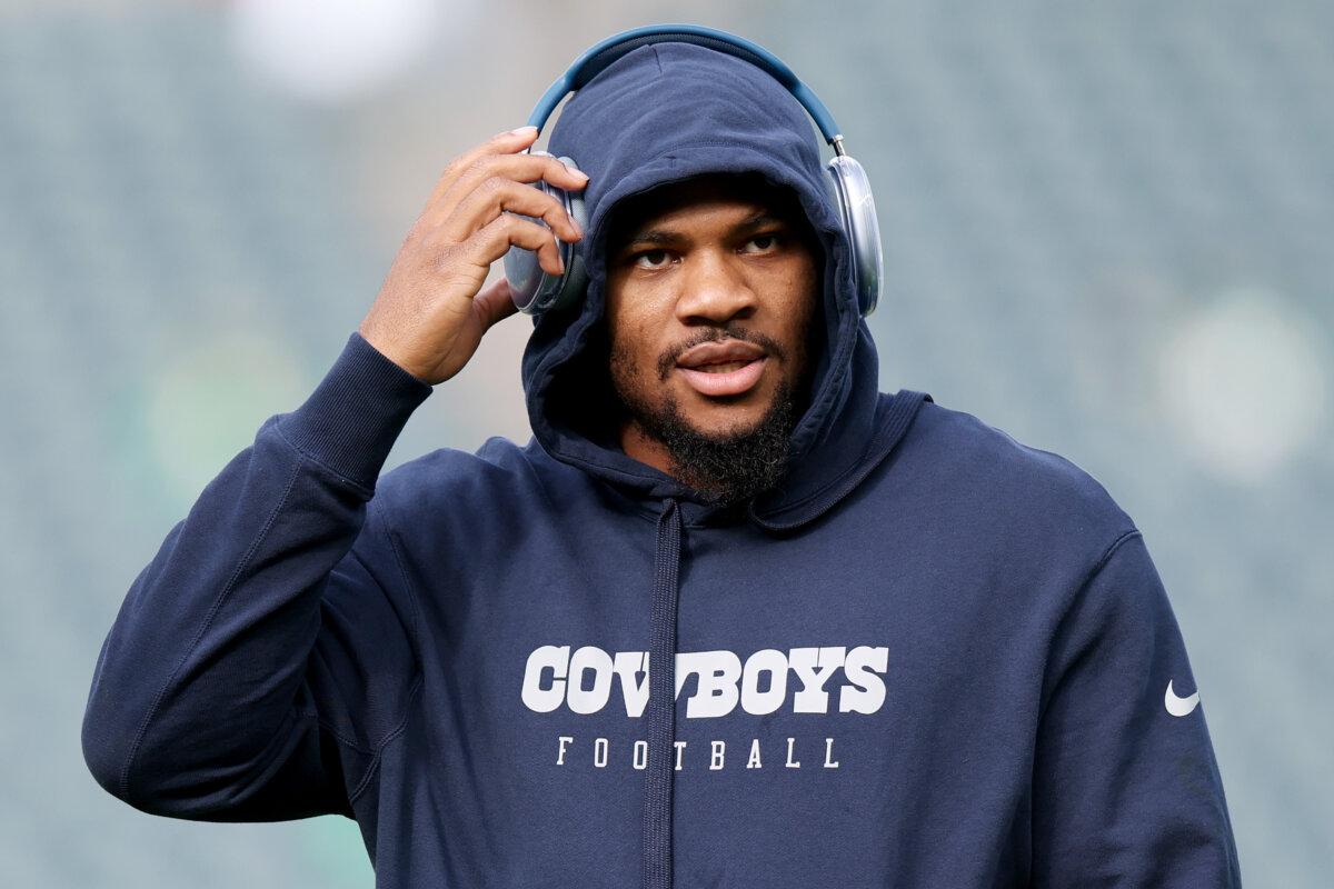 Micah Parsons of the Dallas Cowboys warms up before a game against the Philadelphia Eagles at Lincoln Financial Field in Philadelphia, Pa., on Dec. 29, 2024. (Emilee Chinn/Getty Images)