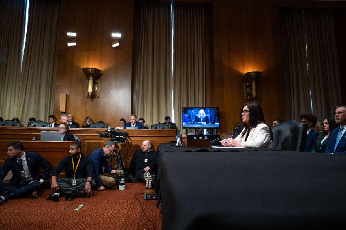 Nominee for Secretary of the Department of Labor, Lori Chavez-DeRemer, testifies during a confirmation hearing on Capitol Hill in Washington on Feb. 19, 2025. (Madalina Vasiliu/The Epoch Times)