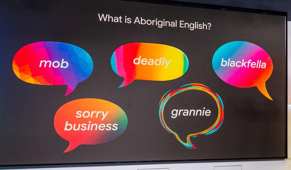 A Google researcher illustrates how AI is trainned in Aboriginal English in a project in Sydney, Australia, on Feb. 19 2025. (AAP Image/Jennifer Dudley)