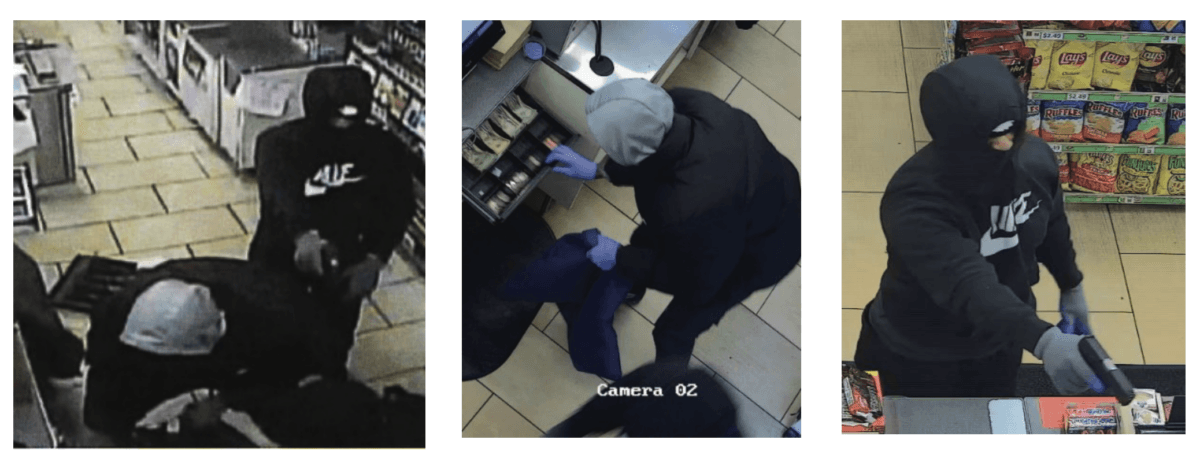 Antonio Lamar Bland and Ronnie Tucker as allegedly seen in the surveillance camera footage during the robbery spree. (U.S. Department of Justice)