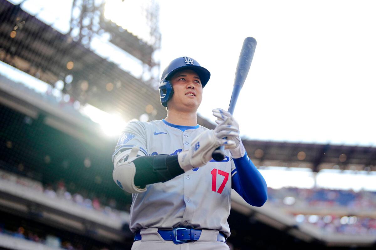 Shohei Ohtani of the Los Angeles Dodgers before a game against the Philadelphia Phillies at Citizens Bank Park in Philadelphia on July 11, 2024. (Mitchell Leff/Getty Images)