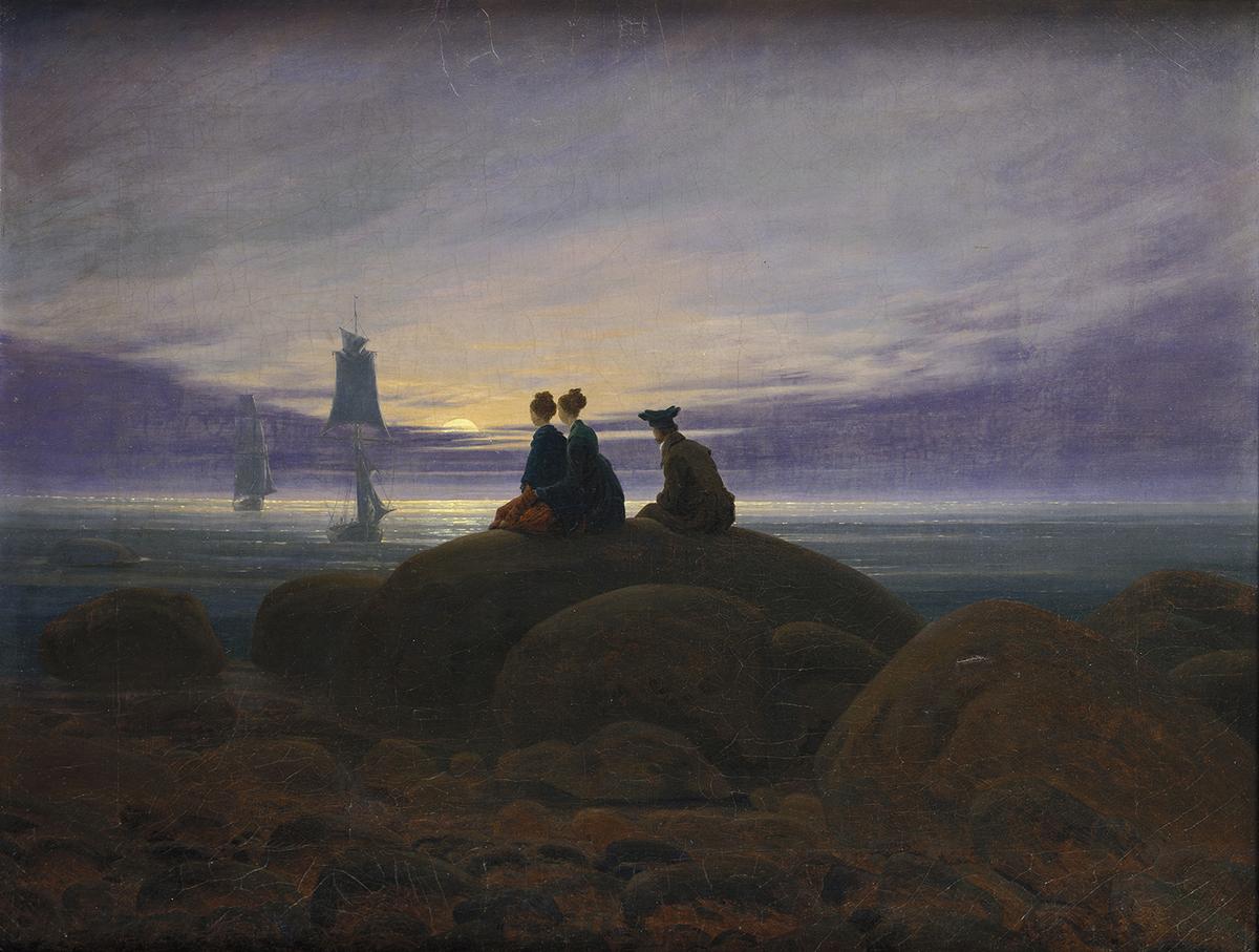 卡斯帕‧大衛‧弗里德里希(Caspar David Friedrich)的《海上月出》(Moonrise Over the Sea),1822年。布面油畫;21 5/8吋 x 28吋。(bpk Bildagentur/Nationalgalerie,柏林國家博物館/Jörg P. Anders/Art Resource提供)