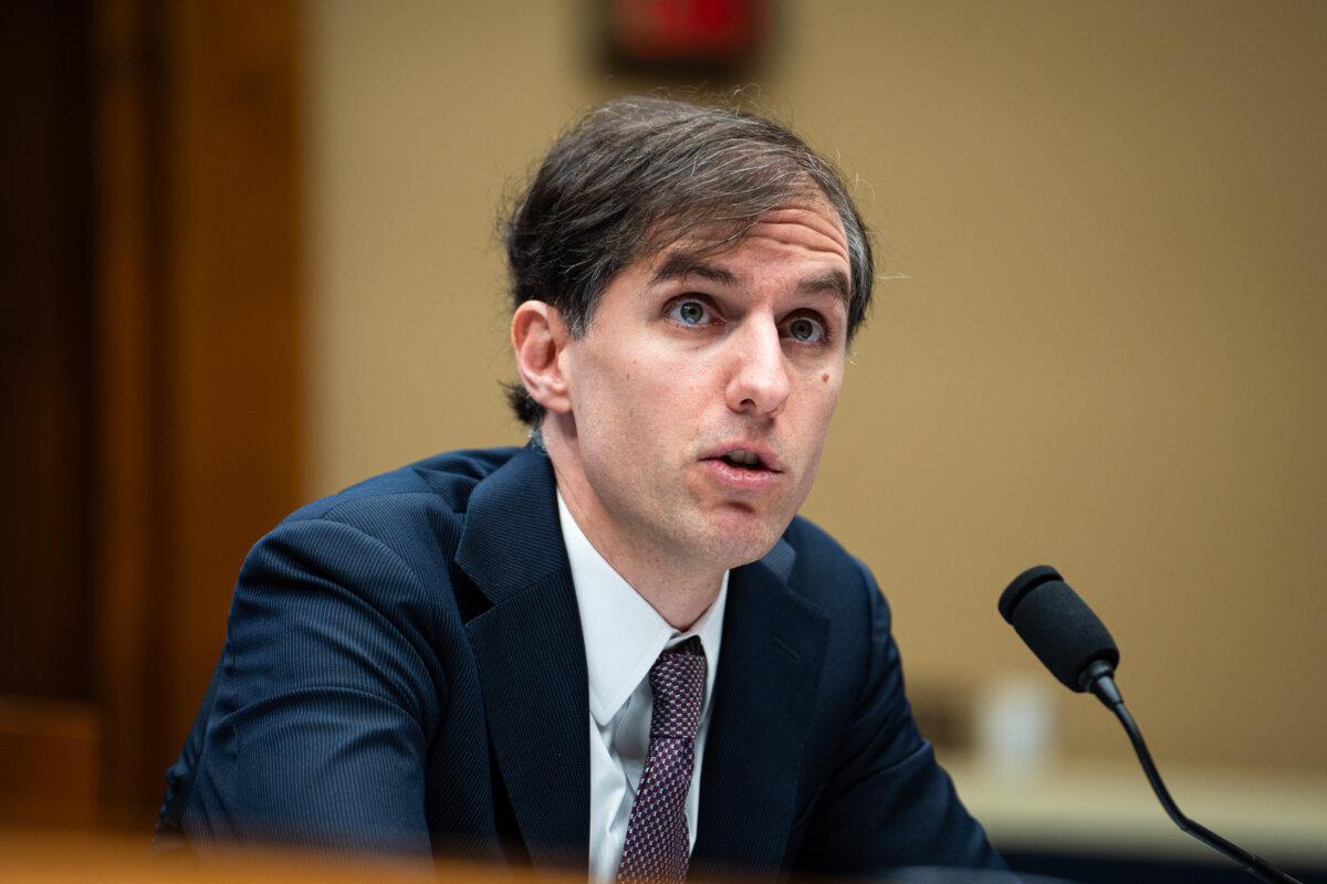 Senior fellow of the Center on Health Policy at Brookings Institution, Matthew Fiedler, testifies before the House Energy and Commerce Subcommittee on Health in Washington on Feb. 26, 2025. (Madalina Vasiliu/The Epoch Times)