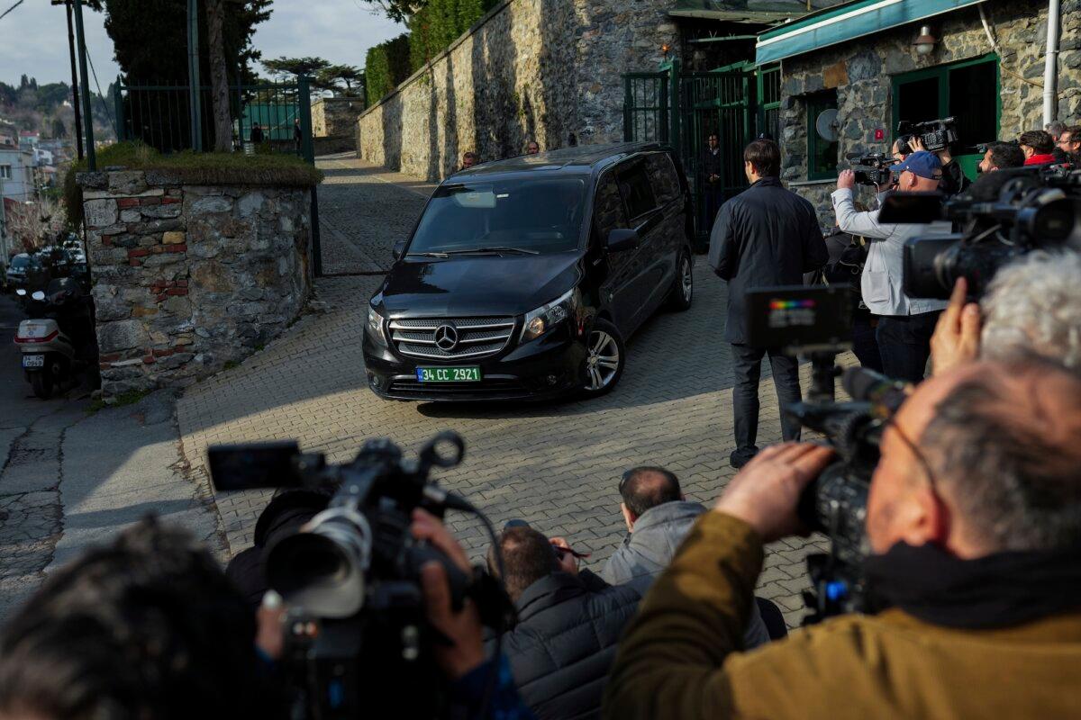 Russian diplomats leave the U.S. Consul General’s residence in Istanbul after a first round of U.S.–Russia talks on Feb. 27, 2025. (Francisco Seco/AP Photo)