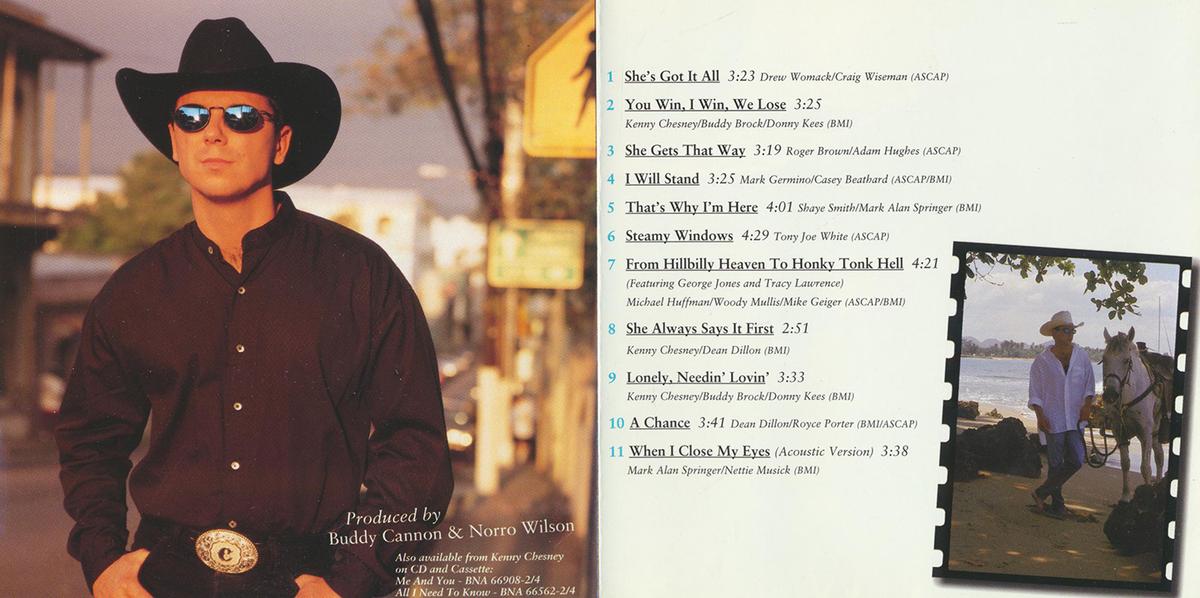 Compact disc insert from Kenny Chesney's 1997 album "I Will Stand," featuring his first hit single, "She’s Got It All." (Public Domain)