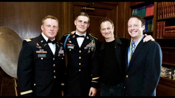 (L-R) Lt. Col. (Ret.) Isaac Rademacher, Master Sgt. (Ret.) Joe Rademacher, actor Gary Sinise, and filmmaker Jake Rademacher. (Courtesy of Jake Rademacher/Perseverance Productions)