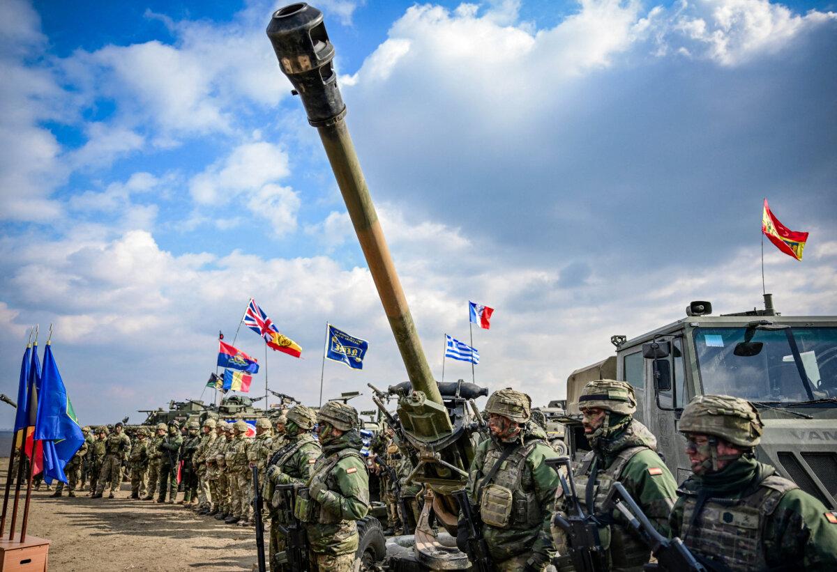 NATO military forces during static display after “Exercise Steadfast Dart 2025” at the Smardan Training Area, in Smardan, Romania, on Feb. 19, 2025. (Daniel Mihailescu/AFP via Getty Images)