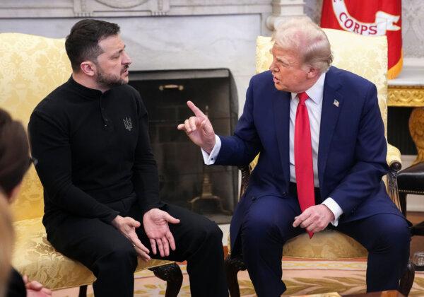 President Donald Trump and Ukrainian President Volodymyr Zelenskyy meet in the Oval Office at the White House on Feb. 28, 2025. (Andrew Harnik/Getty Images)