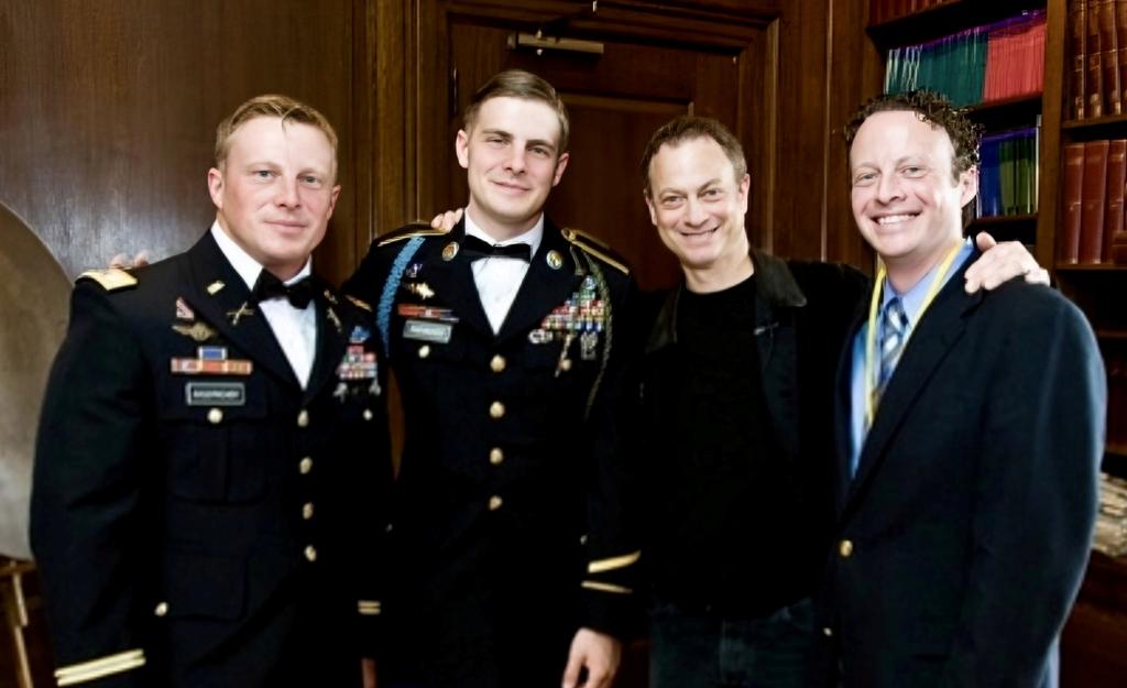 (L–R) Isaac Rademacher, Joe Rademacher, Gary Sinise, and director Jake Rademacher, in "Brothers After War." (Perseverance Productions)
