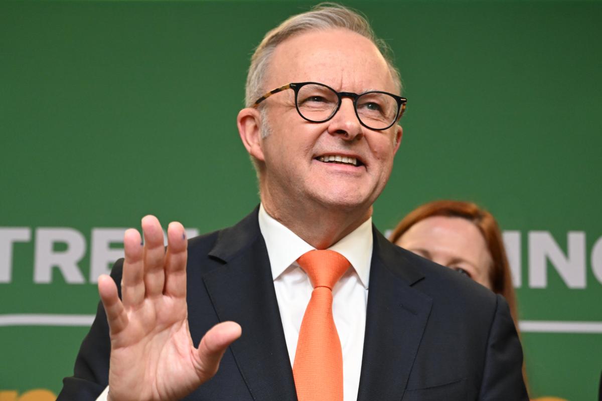 Australian Prime Minister Anthony Albanese speaks to the media during a visit to Flinders Medical Centre on Day 4 of the 2025 federal election campaign, in Adelaide, Australia on April 1, 2025. (AAP Image/Lukas Coch)