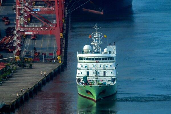A Chinese research ship proceeds to dock at a port in Colombo, Sri Lanka, on Oct. 25, 2023. (Ishara Kodikara/AFP via Getty Images)