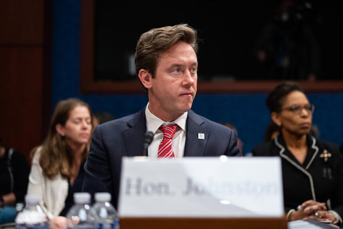 Denver Mayor Mike Johnston testifies before the Committee on Oversight and Government Reform on Capitol Hill on March 5, 2025. (Madalina Vasiliu/The Epoch Times)