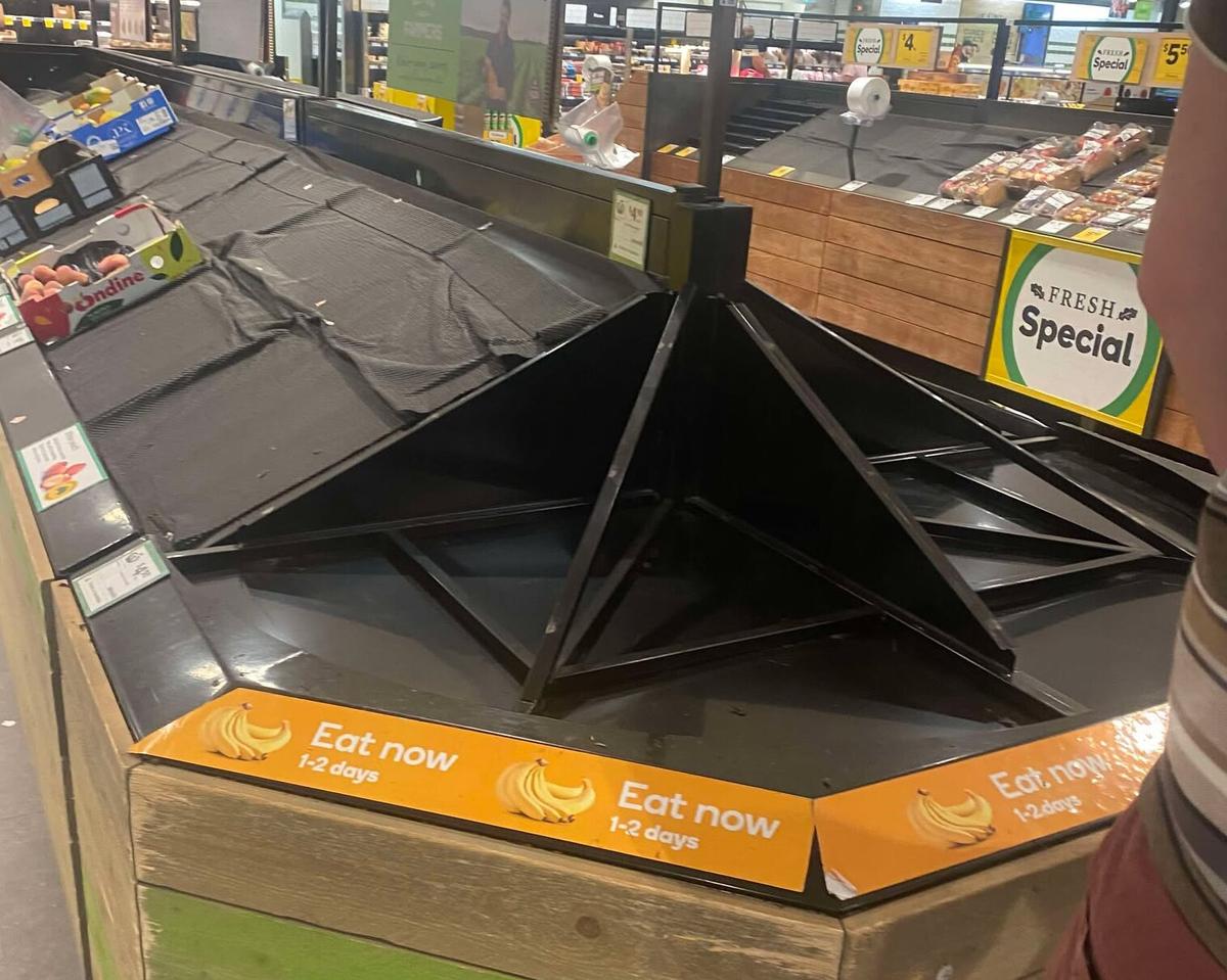 Empty Woolworths shelves in Bundaberg north of Brisbane in Queensland, Australia on March 6, 2025. (Courtesy of Emily Webster)