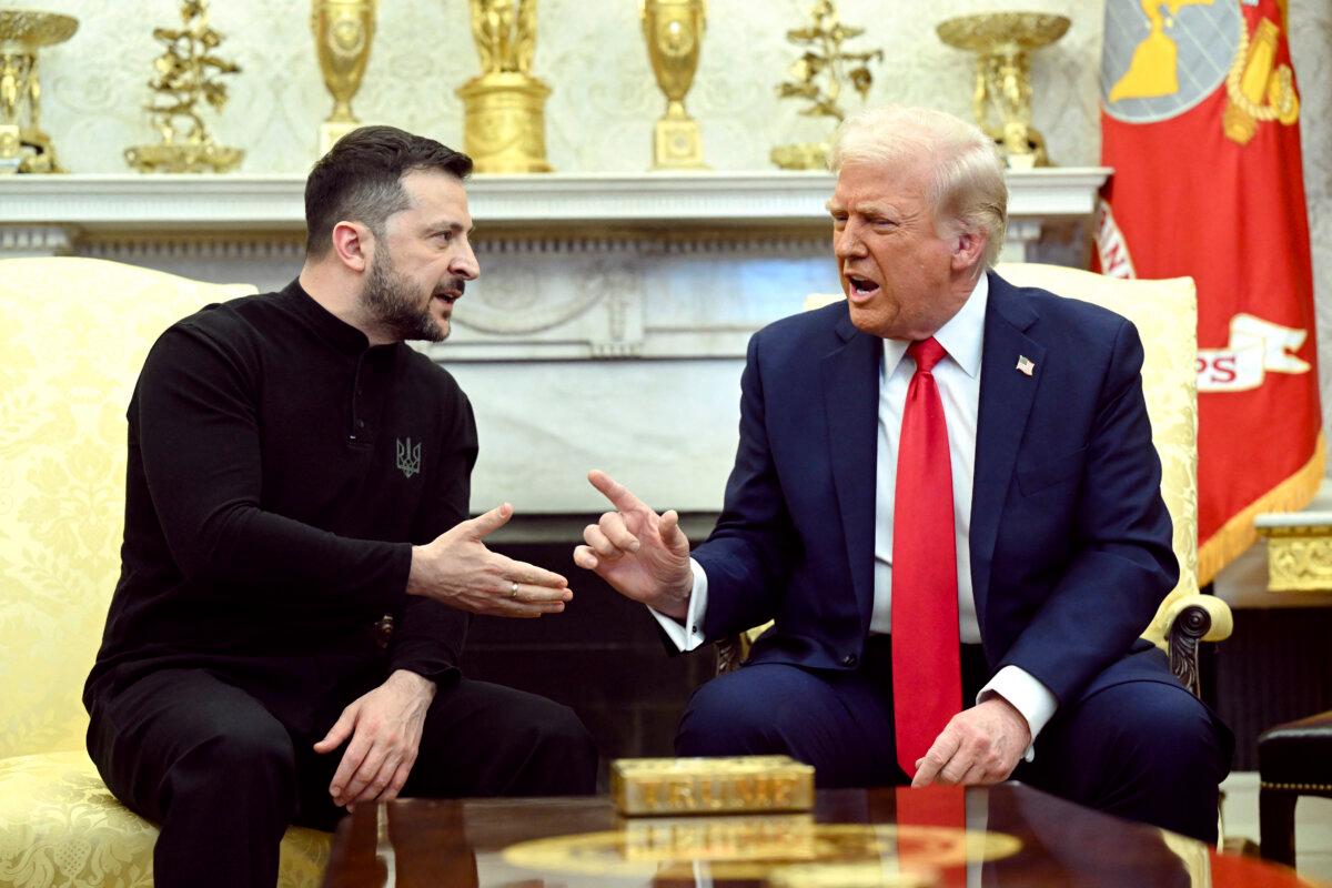 President Donald Trump and Ukrainian President Volodymyr Zelenskyy meet in the Oval Office on Feb. 28, 2025. (Saul Loeb/AFP via Getty Images)