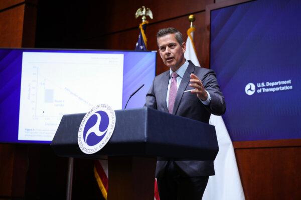 Transportation Secretary Sean Duffy speaks at a press conference at the Department of Transportation in Washington, on March 11, 2025. (Kayla Bartkowski/Getty Images)
