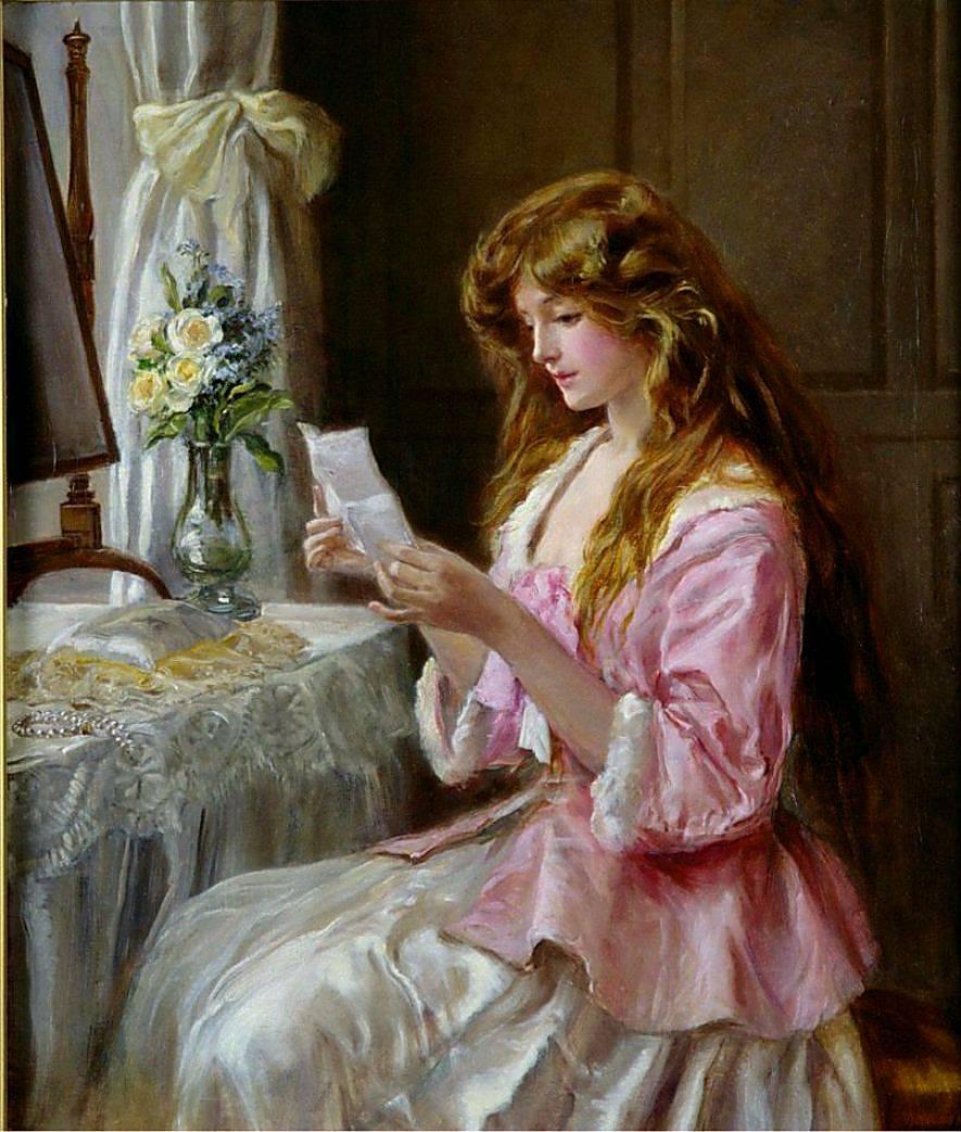 "The Love Letter," 1904, by Nina Hardy. Bourne Gallery, Surrey, Great Britain. Elizabeth Barrett Browning desired a love that wouldn't change if she did, and she found that in her husband, Robert Browning. (Public Domain)