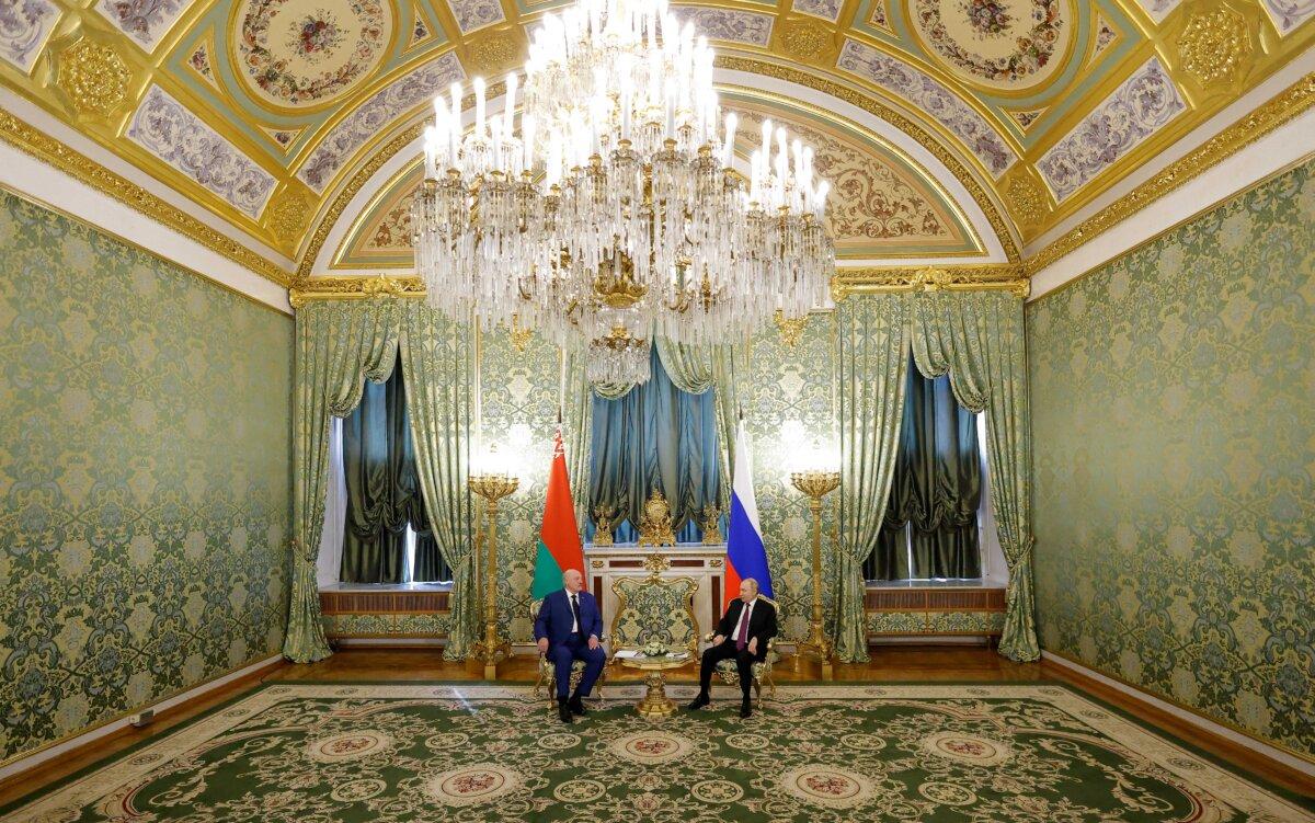 Russian President Vladimir Putin meets Belarusian President Alexander Lukashenko at the Kremlin in Moscow on March 13, 2025. (Maxim Shemetov/Pool/AFP via Getty Images)
