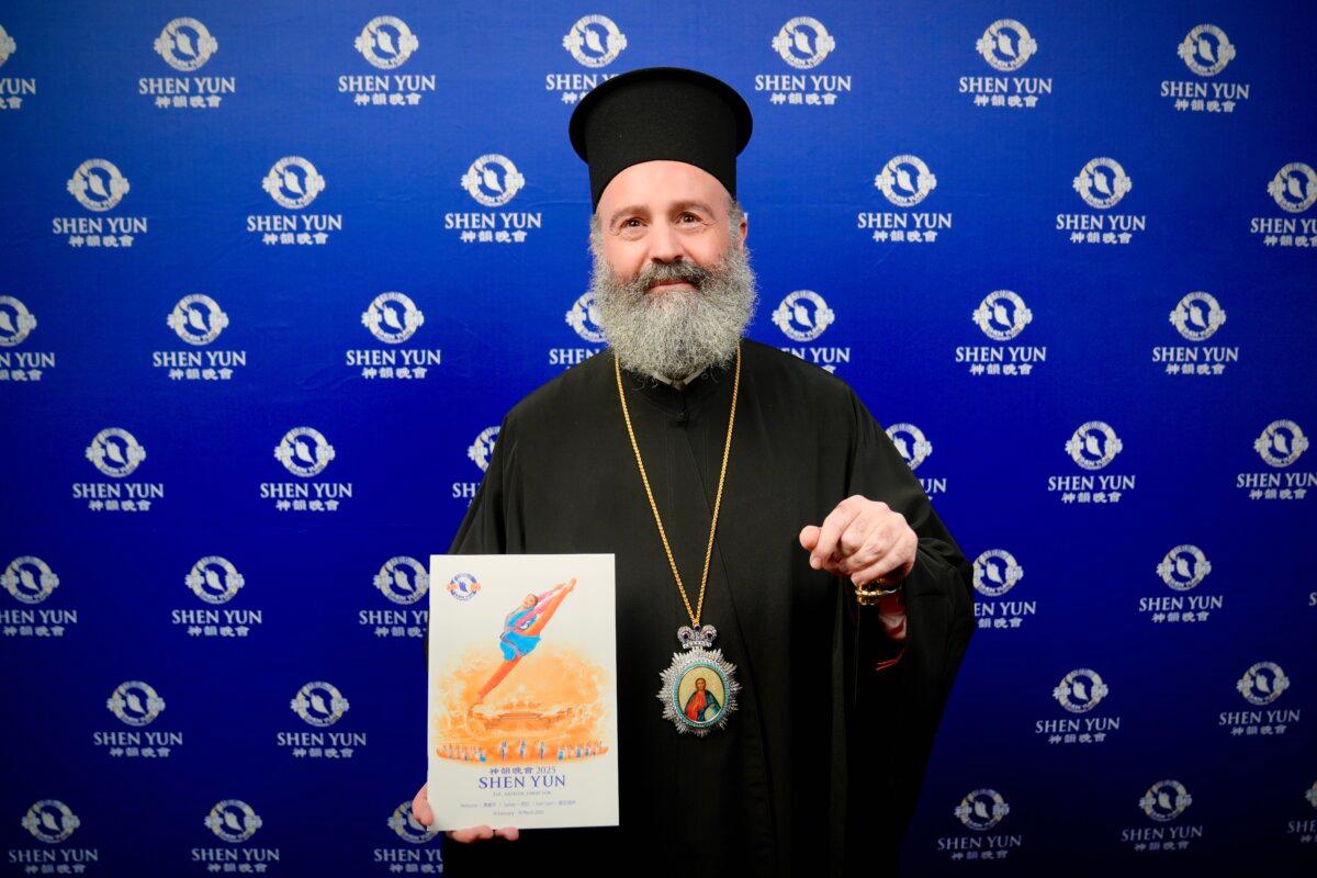 Archbishop Makarios Griniezakis of the Greek Orthodox Church of Australia watched Shen Yun in Sydney on Feb. 26, 2025. (NTD)