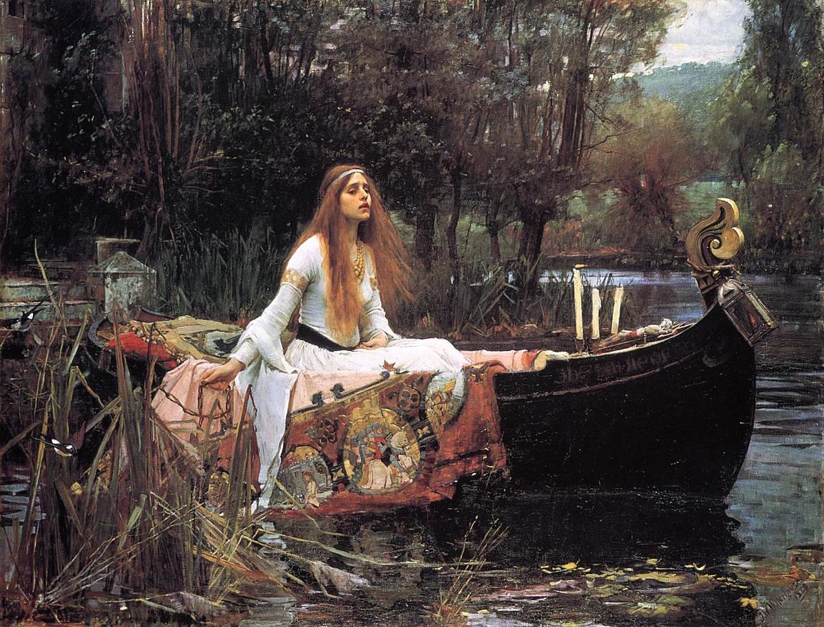 "The Lady of Shalott," 1888, by John William Waterhouse. Oil on canvas; 72 inches by 90 1/2 inches. National Gallery, London. (Public Domain)