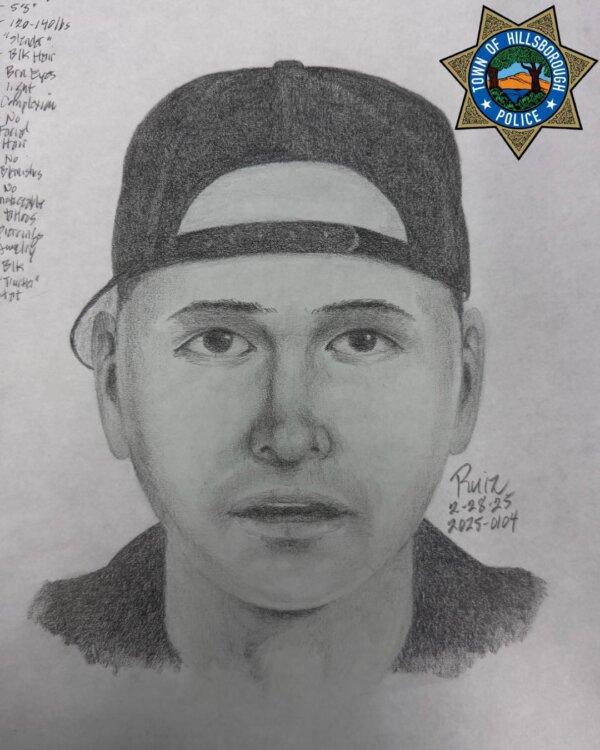 Hillsborough, Calif., police are offering a $100,000 reward for information about a suspect who allegedly shot an officer Feb. 22, 2025. (Hillsborough Police Department)