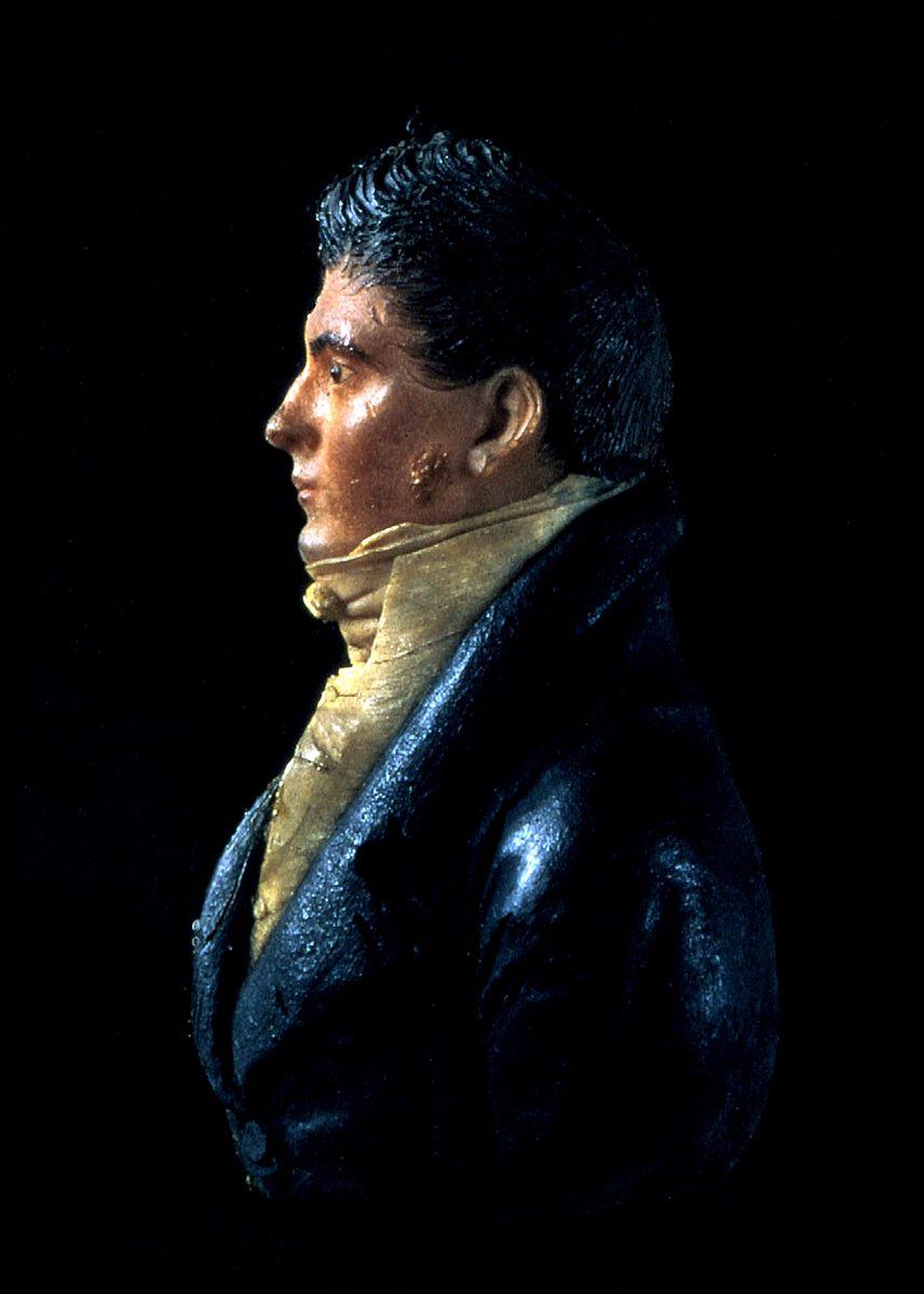 This 1800 portrait of James Hoban by John Christian Rauschner is the only image of the architect. Wax bas-relief on glass; 3 1/2 inches by 2 inches by 1/2 inches. (Public Domain)