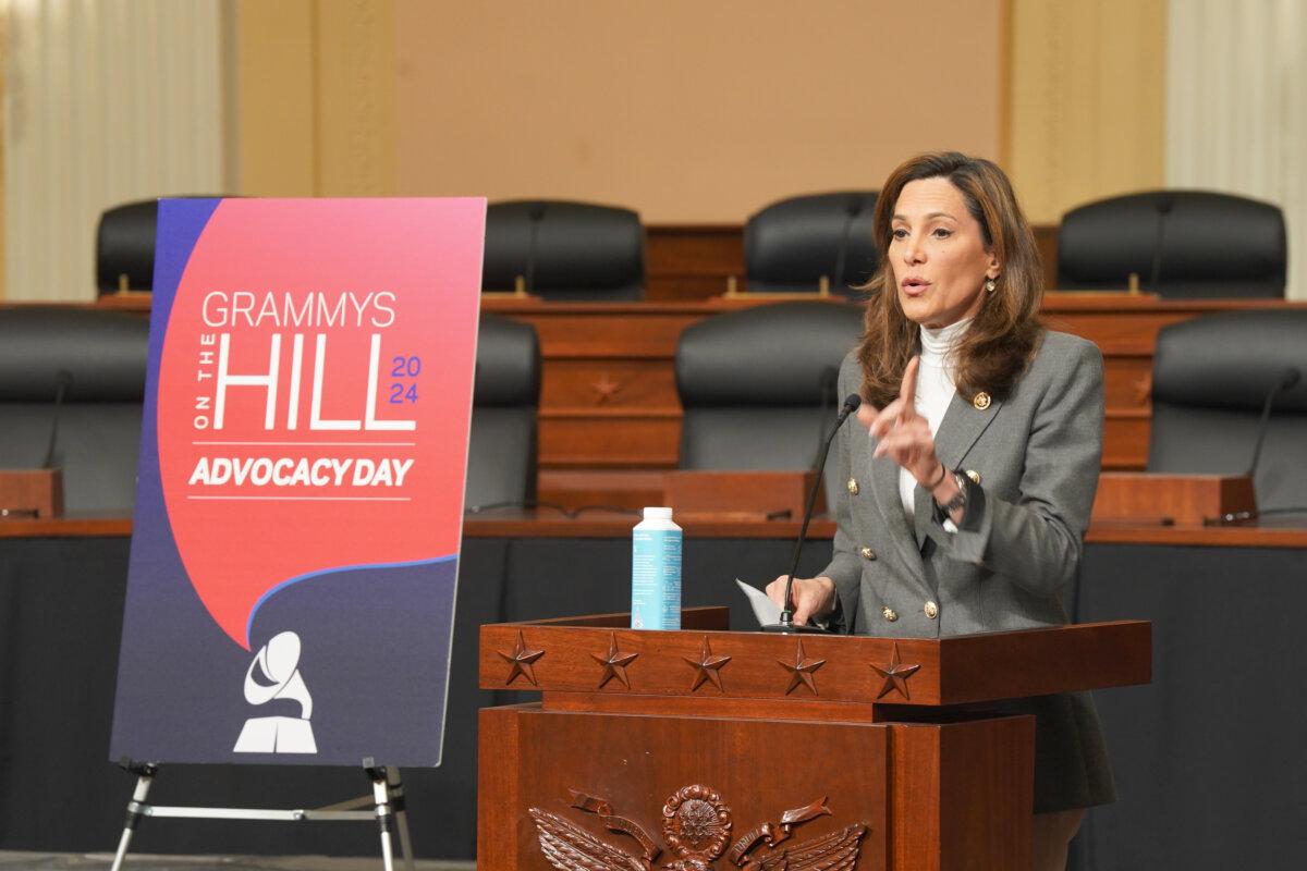 Rep. Maria Elvira Salazar (R-Fla.) speaks on the Hill Advocacy Day in Washington on May 1, 2024. (Leigh Vogel/Getty Images for The Recording Academy)