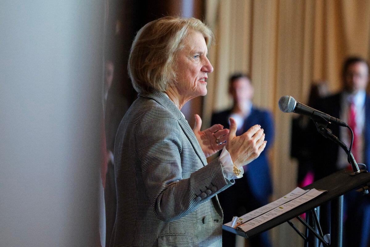 Sen. Shelley Moore Capito (R-W.Va.) speaks during a Water Policy Announcement at the EPA headquarters in Washington on Feb. 18, 2025. (Kayla Bartkowski/Getty Images)