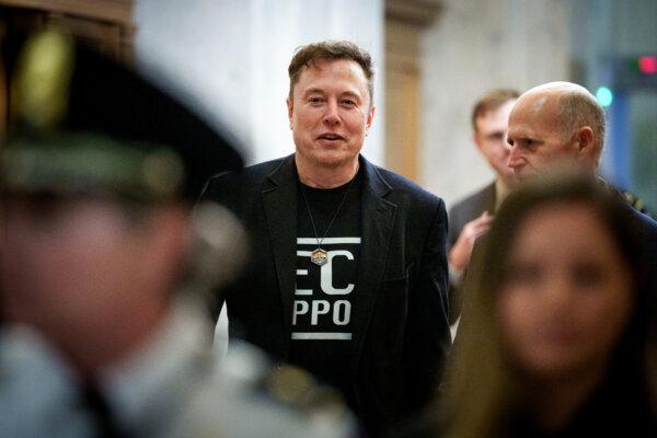 White House senior advisor to the president and Tesla and SpaceX CEO Elon Musk speaks to Sen. Rick Scott (R-Fla.) (R) as he arrives at the U.S. Capitol Building in Washington on March 5, 2025. (Andrew Harnik/Getty Images)