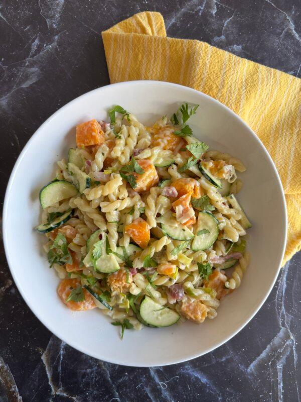 Gemelli with butternut squash, pancetta, and zucchini. (JeanMarie Brownson/TCA)