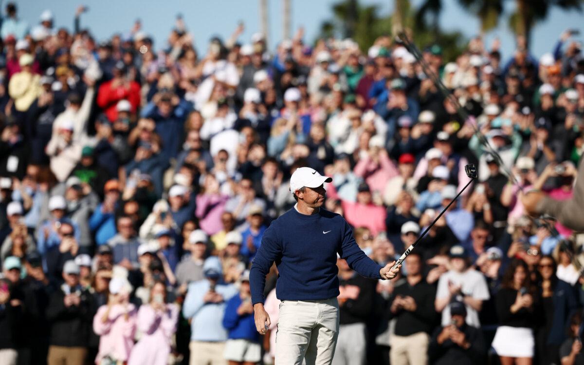 Rory McIlroy of Northern Ireland celebrates after winning the playoff in the final round of THE PLAYERS Championship on the Stadium Course at TPC Sawgrass in Ponte Vedra Beach, Florida on March 17, 2025. (Jared C. Tilton/Getty Images)