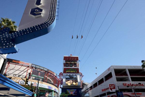 After Super-Hero Zoom flyers take off from the tower, they go all the way to the Golden Gate and Circa. (K.M. Cannon/Las Vegas Review-Journal/TNS)