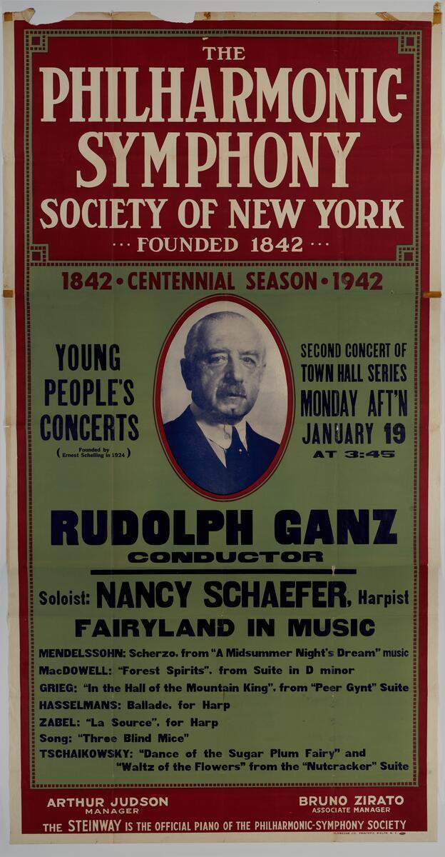 Poster for New York Philharmonic Young People's Concert, conductor Rudolf Ganz, Jan. 19, 1942. Pre-Leonard Bernstein. (Public Domain)