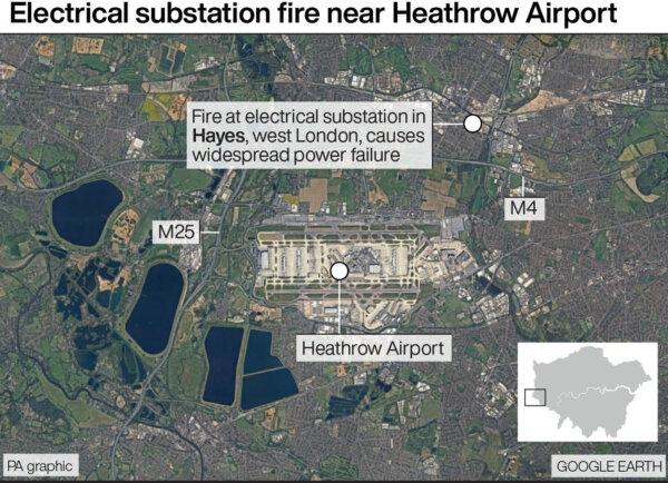 Electrical substation fire near Heathrow Airport. (PA Graphics)