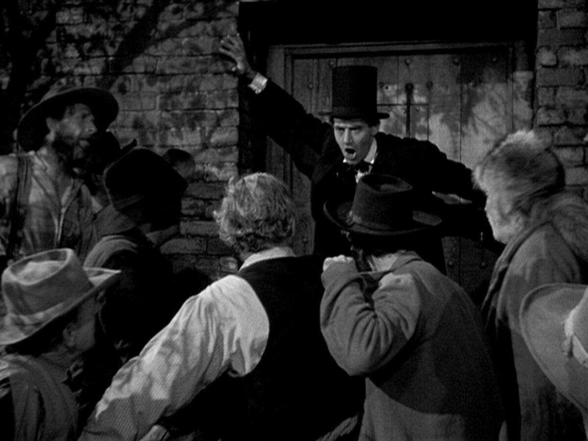 Lincoln (Henry Fonda) disperses a mob, in "Young Mr. Lincoln." (20th Century Fox)