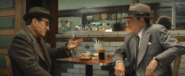 Vito Genovese (Robert De Niro, L) and Frank Costello (Robert De Niro) hash things out in a diner, in “The Alto Knights." (Warner Bros. Pictures)