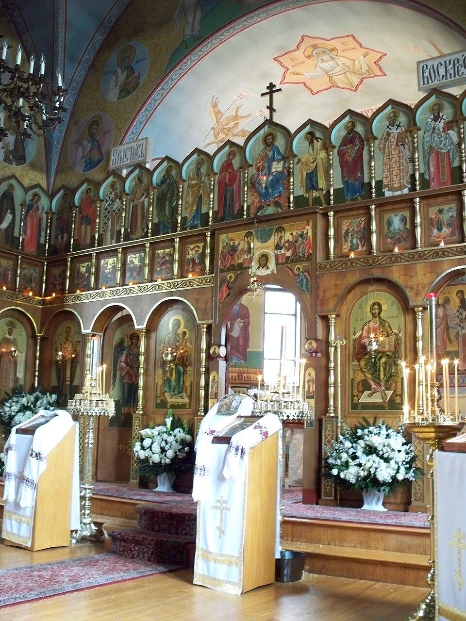 Altar of Holy Epiphany Russian Orthodox Church in Boston. Alyosha's belief in Christianity, expressed through Russian Orthodoxy, transforms his character when he undergoes trials in "The Brothers Karamazov." (<a href="https://commons.wikimedia.org/wiki/User:EgorovaSvetlana">EgorovaSvetlana</a>/<a href="https://creativecommons.org/licenses/by-sa/4.0/deed.en">CC BY-SA 4.0</a>)