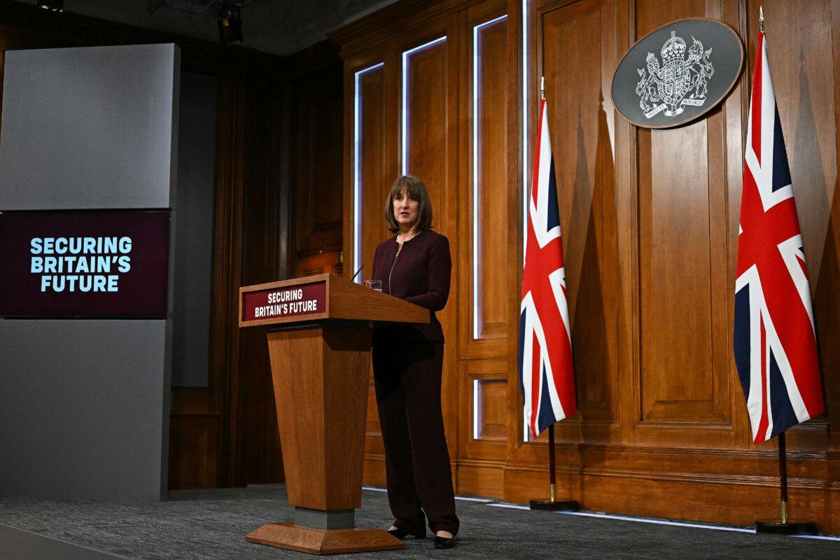 UK Chancellor of the Exchequer Rachel Reeves speaks during a press conference in the Downing Street Briefing Room in central London on March 26, 2025. (Ben Stansall/AFP via Getty Images)