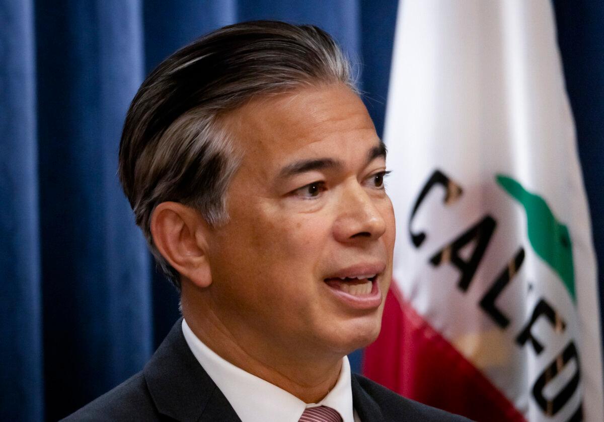California Attorney General Rob Bonta speaks in Los Angeles on April 15, 2024. (John Fredricks/The Epoch Times)