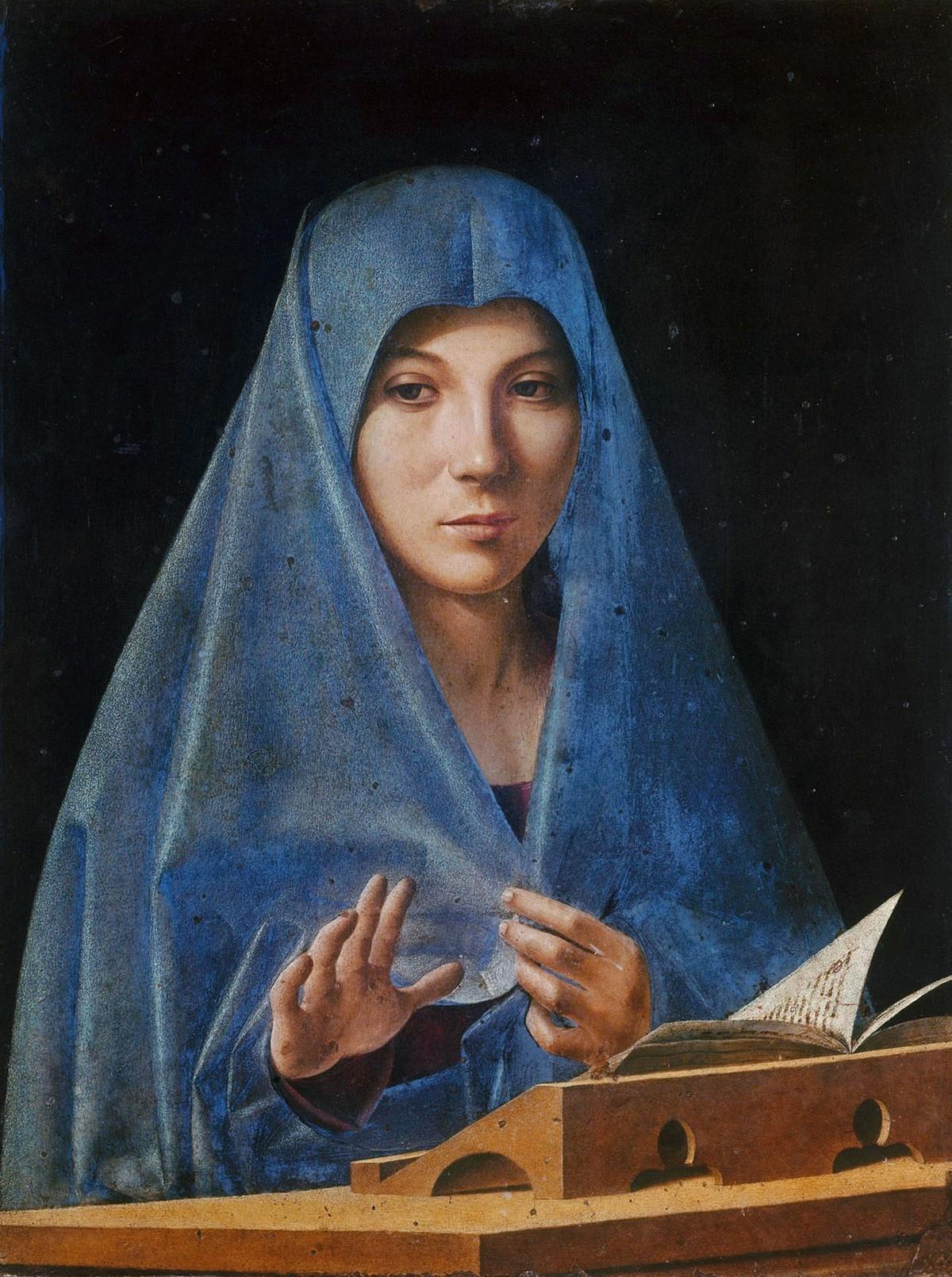 “Virgin Annunciate,” circa 1475–1476, by Antonello da Messina. Oil on panel; 17 3/4 inches by 13 1/2 inches. Galleria Regionale della Sicilia, Palermo, Italy. (Public Domain)