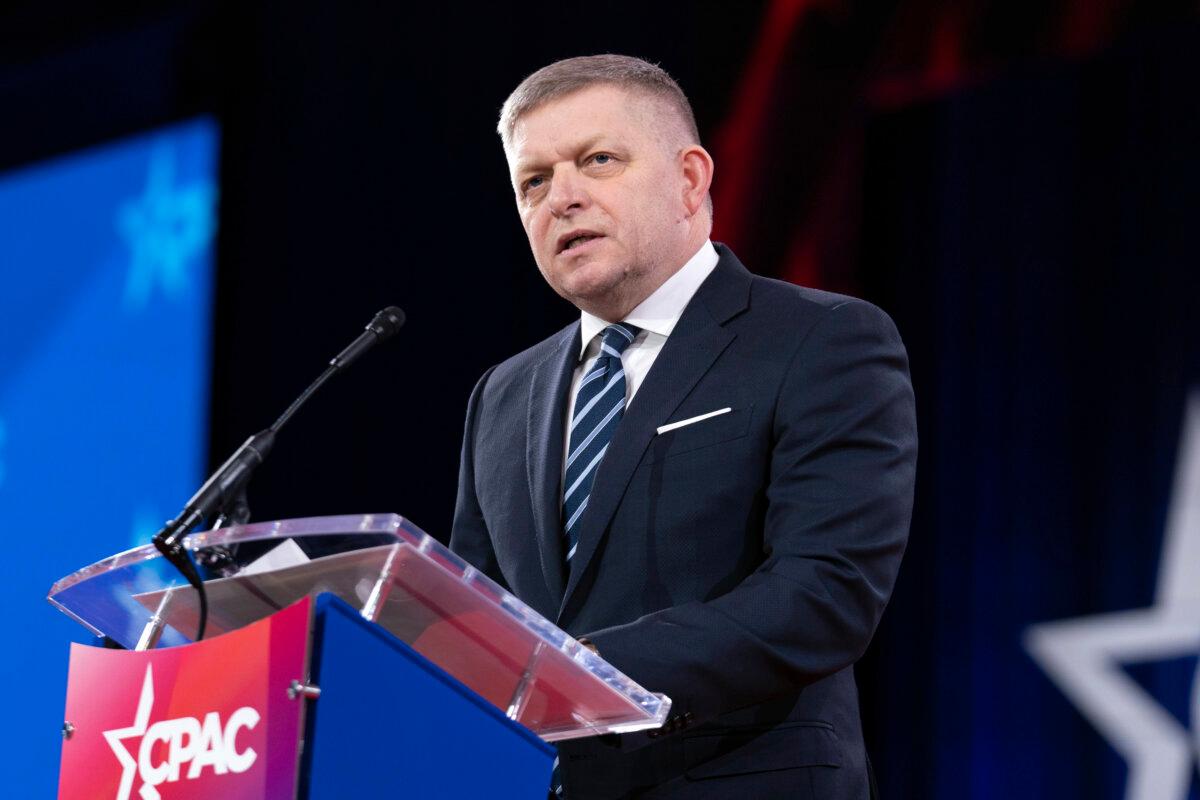 Slovak Prime Minister Robert Fico speaks at the Conservative Political Action Conference at the Gaylord National Resort & Convention Center in Oxon Hill, Md., on Feb. 21, 2025. (Jose Luis Magana/AP Photo)