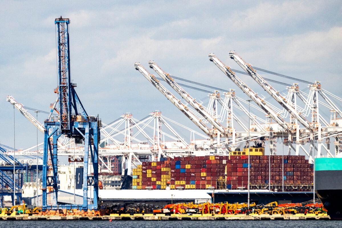 Stacks of shipping containers sit at the Port of Baltimore in Baltimore, Md., on March 31, 2025. (Jim Watson/AFP via Getty Images)