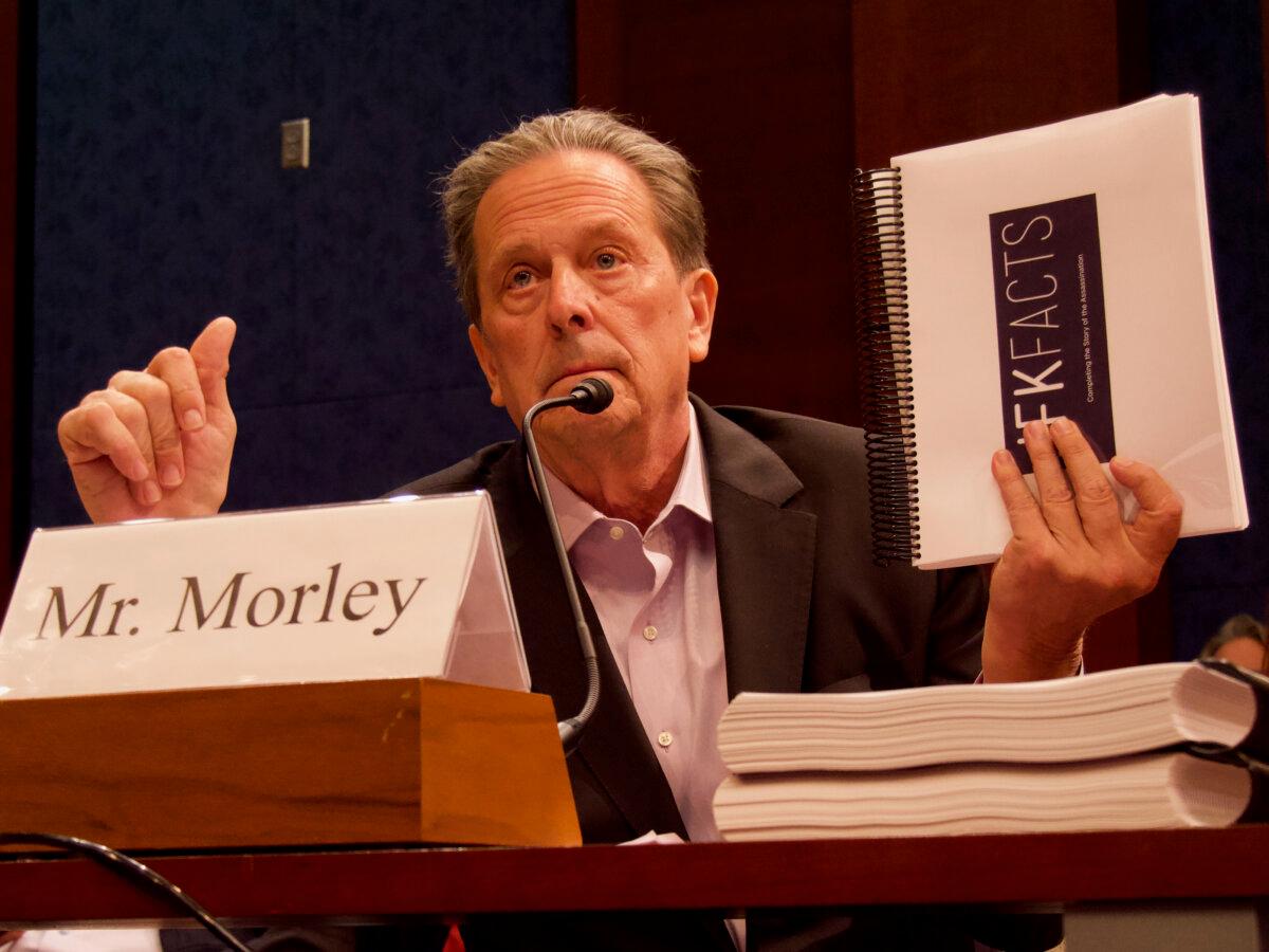 Author and researcher Jefferson Morley testifies to the House Oversight Committee for Government Reform task force on the declassification of federal secrets during a hearing regarding the JFK files at the Capitol in Washington on April 1, 2025. (Travis Gillmore/The Epoch Times)