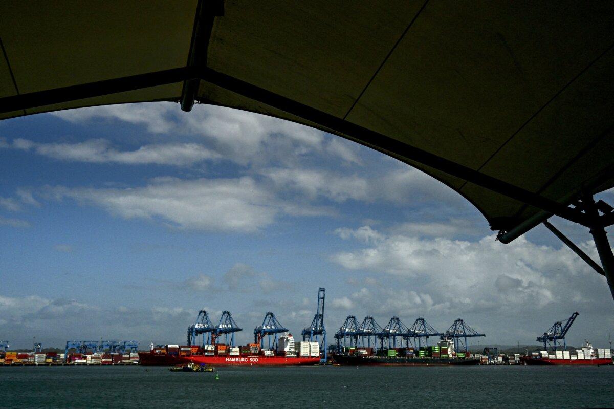 A cargo ship of the Hamburg Sud company is pictured at the Colon Port in Colon, Panama, on Jan. 29, 2025. (Martine Bernetti/AFP via Getty Images)
