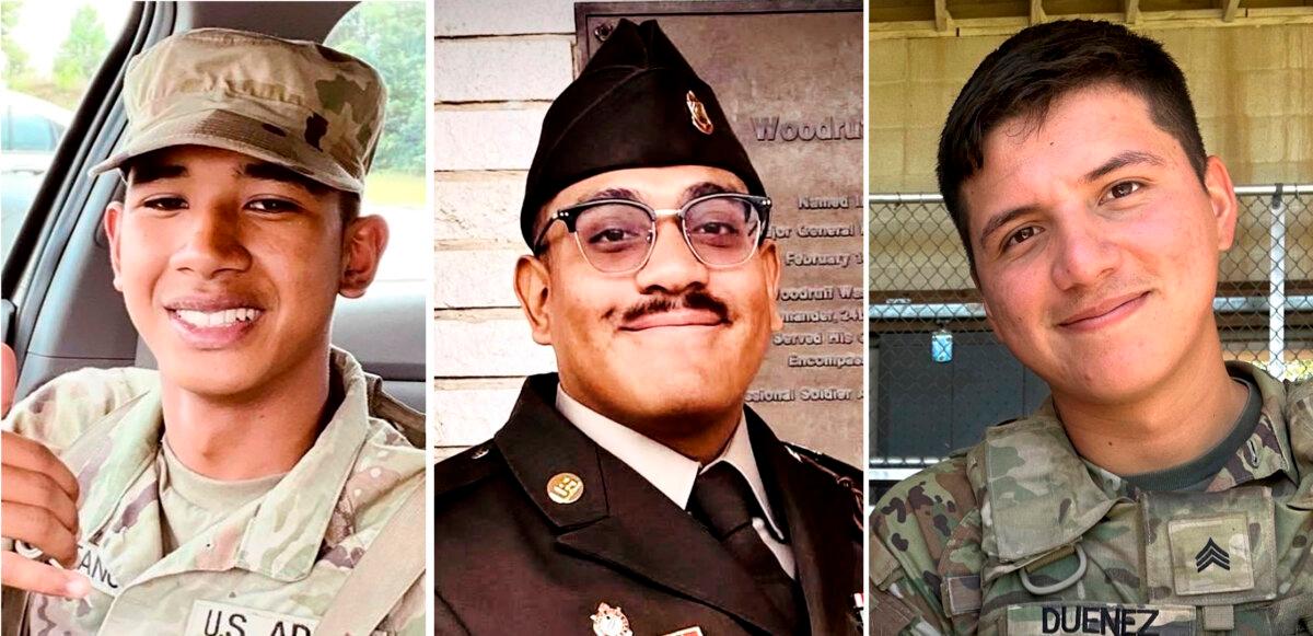 (L–R) Army Pfc. Dante D. Taitano, 21, of Dededo, Guam, Sgt. Edvin F. Franco, 25, of Glendale, Calif., and Sgt. Jose Duenez Jr., 25, of Joliet, Ill., three of the four soldiers who were killed in a training accident near Pabradė, Lithuania, in March 2025. (Department of Defense via AP)