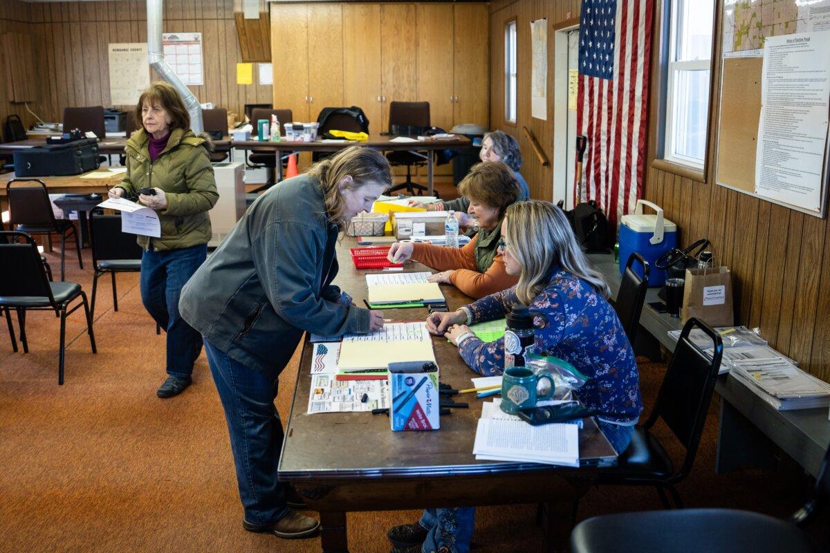 Polling station during the election of the Wisconsin Supreme Court at Casco City Hall, Casco, Wisconsin on April 1, 2025 (Madalina Vasilliu/Epoch Times)