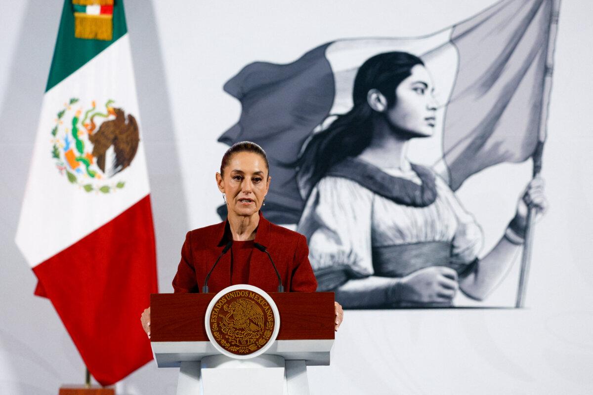 Mexico's President Claudia Sheinbaum addresses the media as U.S. President Donald Trump is expected to announce 20% tariffs on most goods imported to the United States, at the National Palace, in Mexico City, Mexico April 2, 2025. REUTERS/Henry Romero