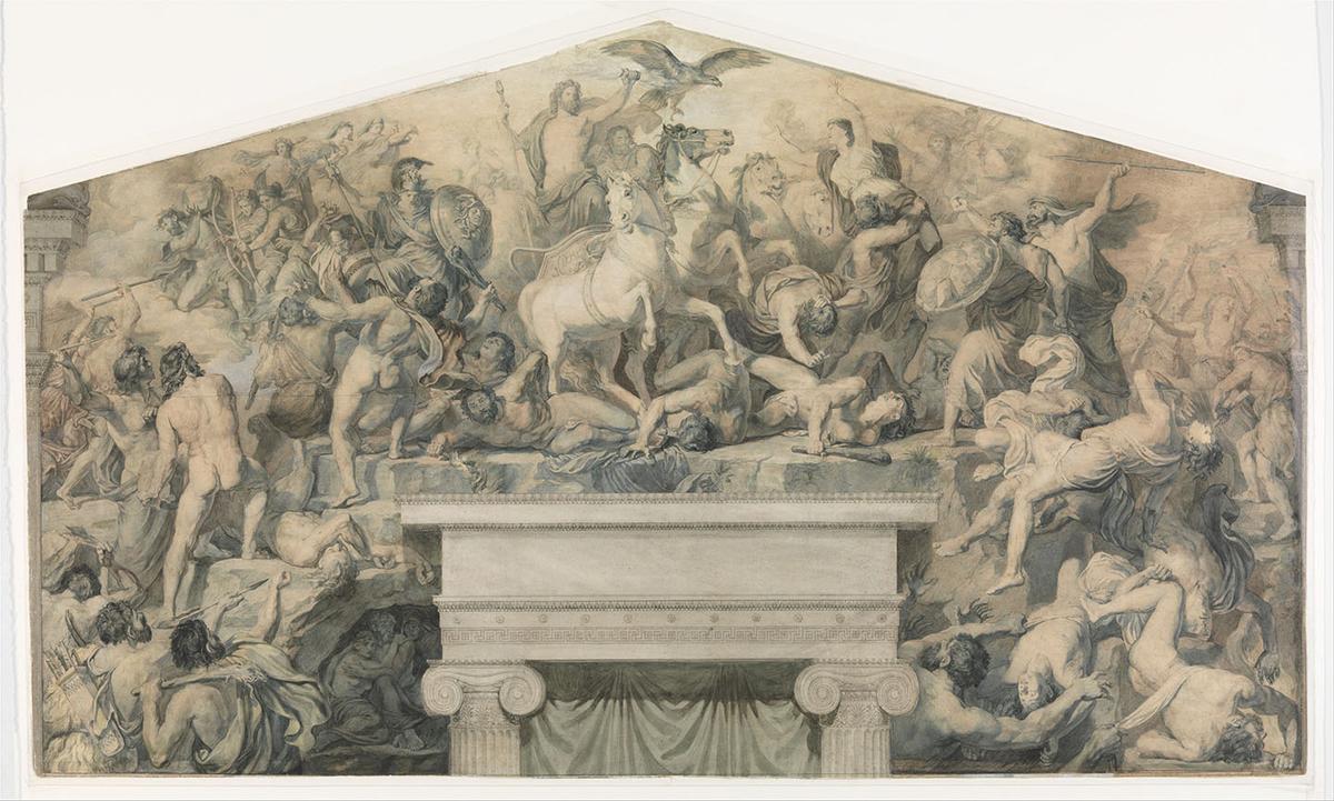 A design for a mural with the battle between the gods of Olympus and the giants, circa 1840–1880, by Paul Chenavard. The Metropolitan Museum of Art, New York City. (Public Domain)