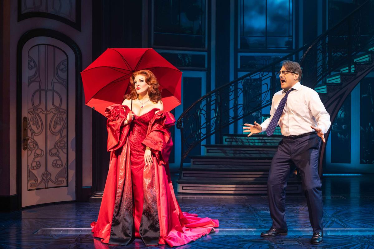 Helen (Jennifer Simard) and Ernest Menville (Christopher Sieber), in "Death Becomes Her." (Matthew Murphy and Evan Zimmerman)